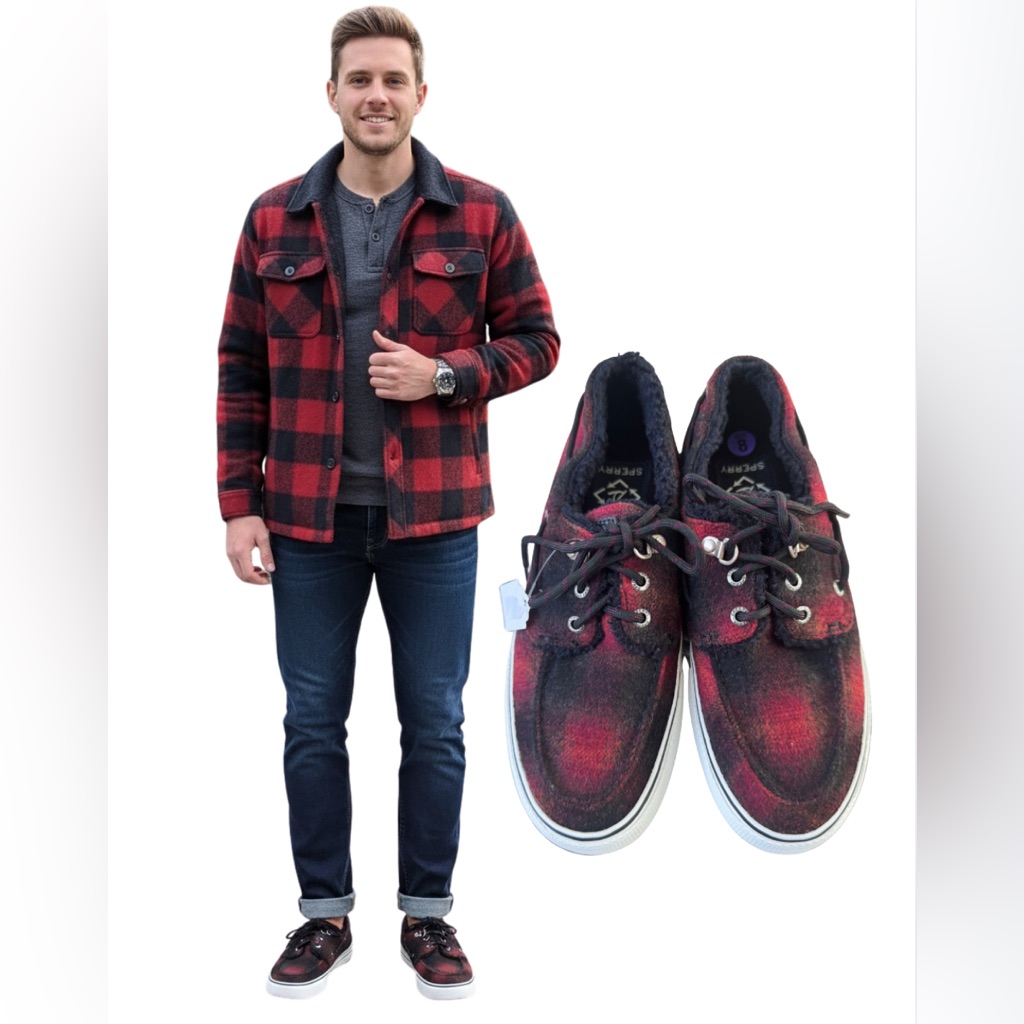 Sperry Men’s Buffalo Plaid Wool Shoes Size 8
